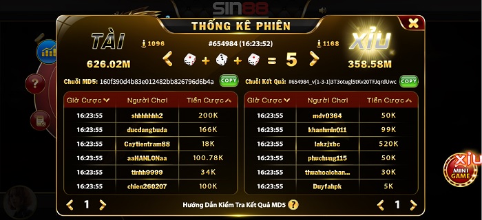 Chiến lược chơi Tài Xỉu MD5 tại game Sin88 không lo thua