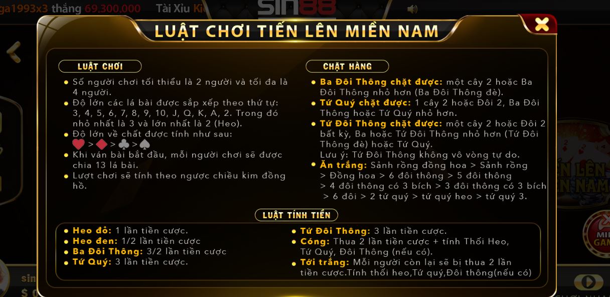 Tìm hiểu luật chơi tiến lên mới nhất tại Sin88 vip