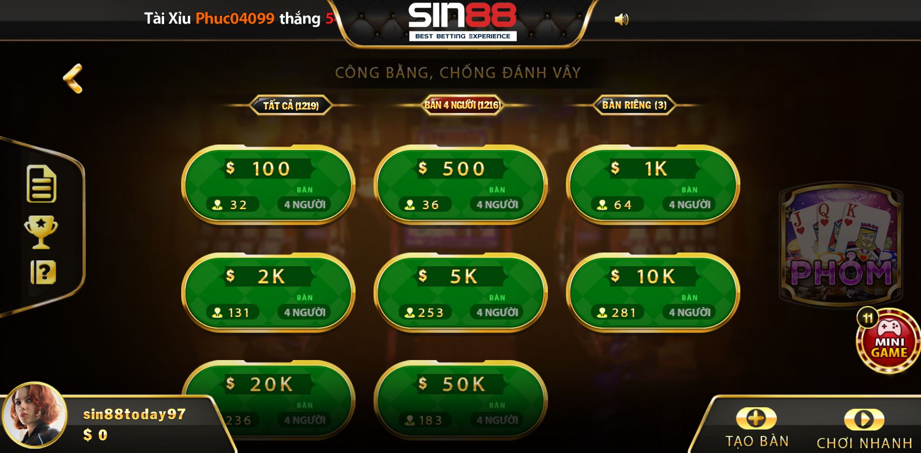 Thủ thuật đánh bài phỏm luôn thắng tại nhà cái Sin88 club