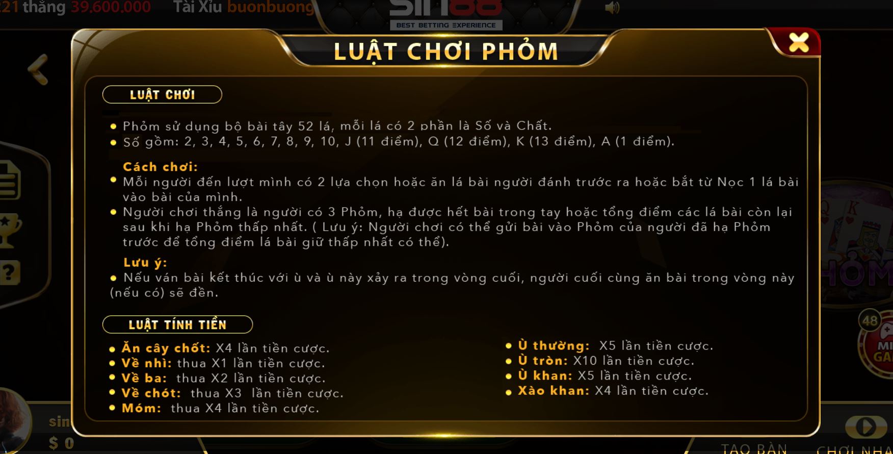 Luật chơi bài phỏm tại Sin88 vip