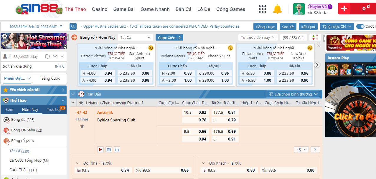 Những kèo cược bóng rổ siêu hot tại nhà cái Sin88bet