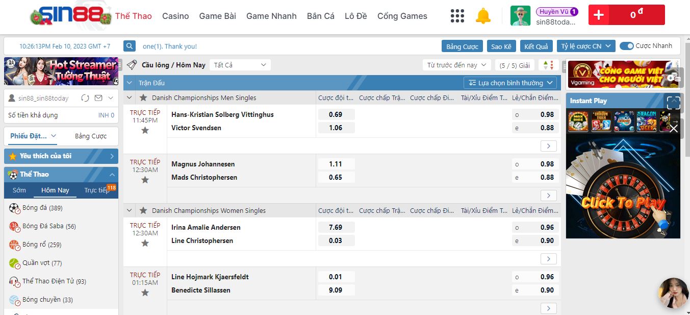 Các kèo cá cược cầu lông hay nhất tại Sin88bet