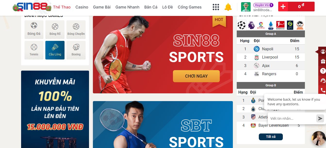 Giới thiệu sảnh cá cược cầu lông tại nhà cái Sin88